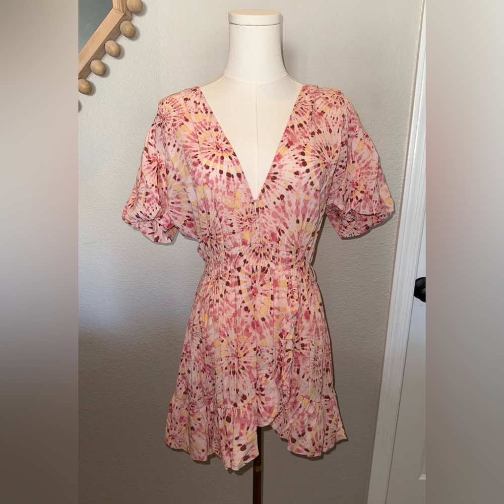 Misa Los Angeles Pink Tie-Dye Mini Dress